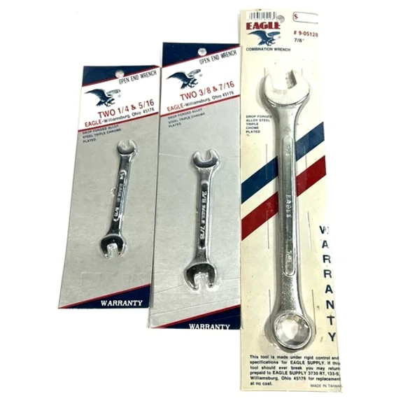 Vintage Eagle Wrenches Drop Forged Allow Steel (3-Pack) 3/8-7/16, 1/4-5/16, 7/8