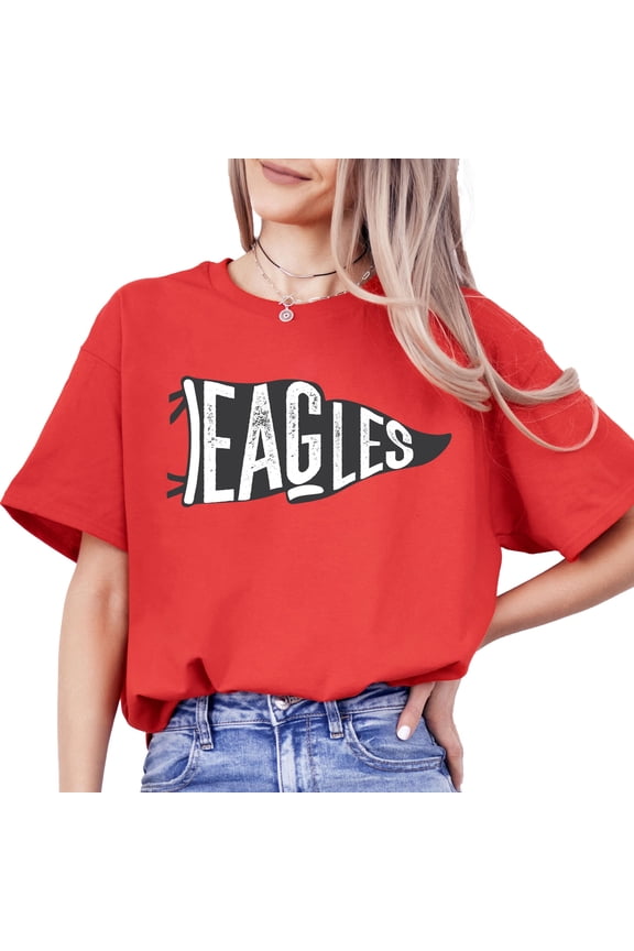 Vintage Eagles Flag School Pride Shirt for Women and Teens Sports Team Mascot Tee Red Shirt Adult X-Large