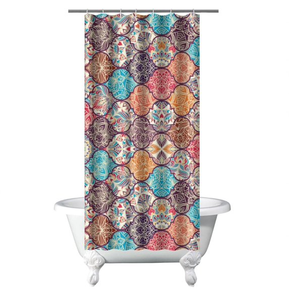Vintage Earthy Boho Shower Curtain 36x72 Inches, Quick-Drying Polyester with Plastic Rings, Tribal Artistic Pattern for Rustic Bathrooms