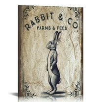 Vintage Easter Bunny Canvas Print Wall Art- "Rabbit & Co. Farms & Feed" | Rustic Iron Wall Art for Farmhouse Bedroom, Living Room,Bathroom, Office Classic Home Decor