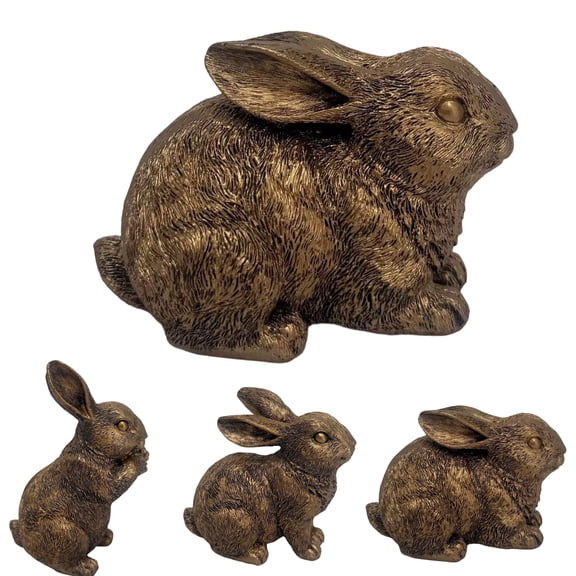 Vintage Easter Bunny Decor, Distressed Gold Resin Rabbit Figurines - Rustic Farmhouse Spring Decorations for Home, Mantel, Tabletop, Shelf, Tiered Tray, Gift Idea, 1Pack-B