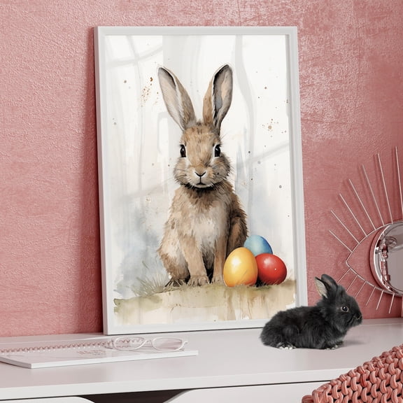 Vintage Easter Bunny Eggs Cottagecore Cute Rabbit Neutral Farmhouse Nursery Rustic Animal, Unframed Poster
