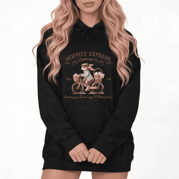 Vintage Easter Bunny Graphic Sweatshirt Womens White Print Hoodie Hoppity Express Rabbit Print S-2XL Loose Fit Festival Tops