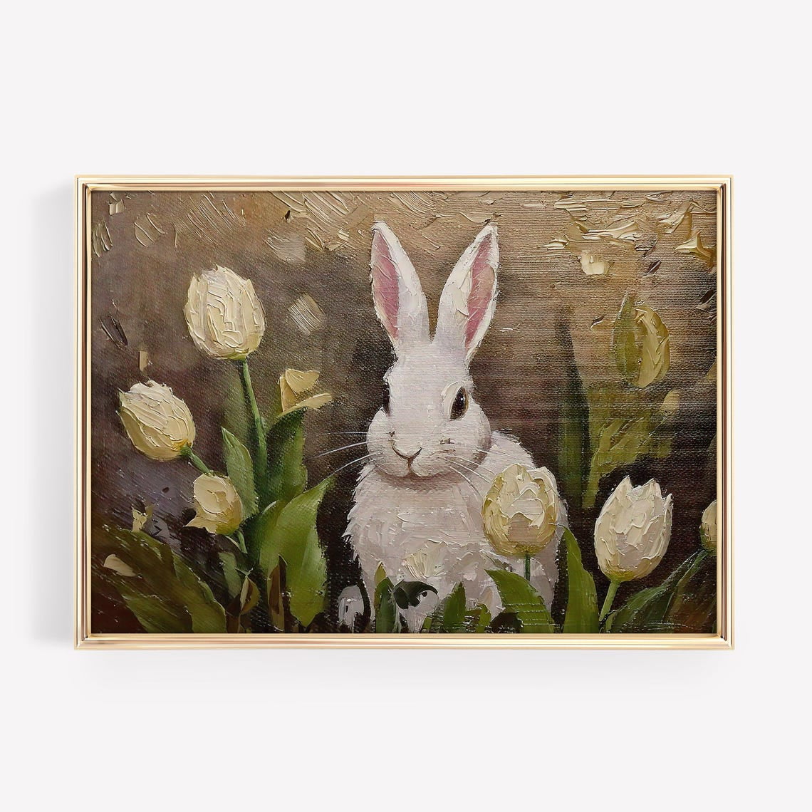 Vintage Easter Bunny & Tulips Print: Cottagecore Spring Decor #4223 ...