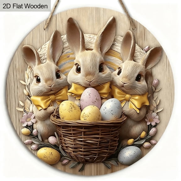 Vintage Easter Bunny Wall Hanging Decoration with Colorful Eggs Spring Home Office Decor Classic Easter Ornament