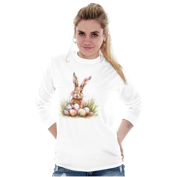 Vintage Easter Bunny With Eggs Women's Long Sleeve T Shirt Brisco Brands S