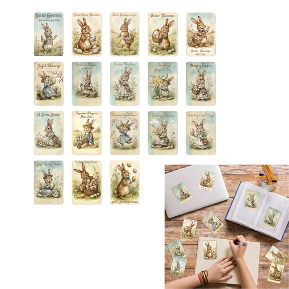 Vintage Easter Cards Bulk Bunny Rabbit Easter Postcards Antique Retro Greeting Cards Set for Friends Family Christian Catholic Party Supplies,A,18PCS