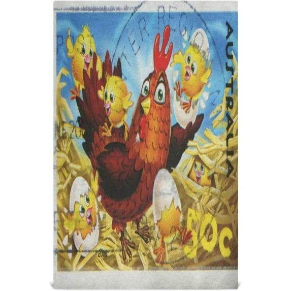 Vintage Easter Chickens Kitchen Tea Towels Set of 1 Absorbent Hand Dish Towels, Stamp Style Dishcloths Lint-Free 18x28 Inch Fast Drying for Cooking Baking Home Clean