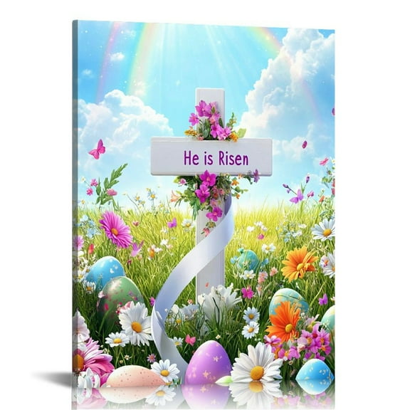 Vintage Easter Christian Cross Wall Art Jesus Leaves the Tomb Canvas Painting Resurrected Savior Leaves the Tomb He Is Risen Posters Prints for Church Home Bedroom living room Home Wall Decor Framed