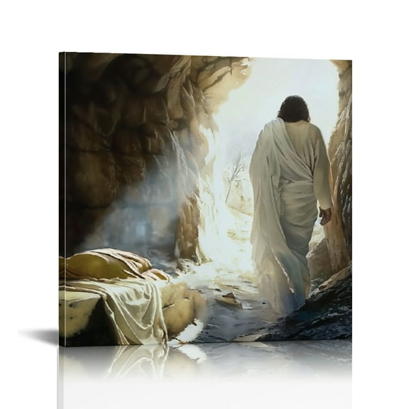 Vintage Easter Christian Jesus Wall Art Jesus Leaves the Tomb Canvas Painting Resurrected Savior Leaves the Tomb He Is Risen Posters Prints for Church Home Bedroom living room Home Wall Decor Framed