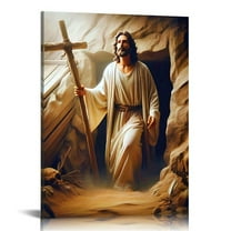 Vintage Easter Christian Jesus Wall Art Jesus Leaves the Tomb Canvas Painting Resurrected Savior Leaves the Tomb He Is Risen Posters Prints for Church Home Bedroom living room Home Wall Decor Framed