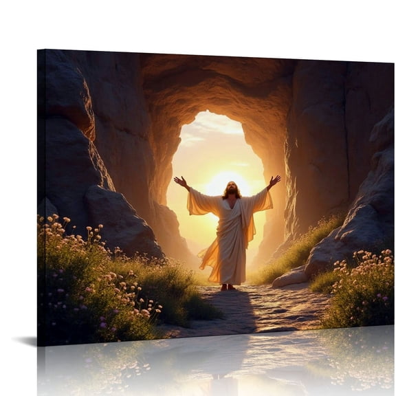 Vintage Easter Christian Jesus Wall Art Jesus Leaves the Tomb Canvas Painting Resurrected Savior Leaves the Tomb He Is Risen Posters Prints for Church Home Bedroom living room Home Wall Decor Framed