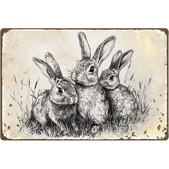 Vintage Easter Decor Rabbit Metal Tin Sign Bunny Retro Wall Art Poster