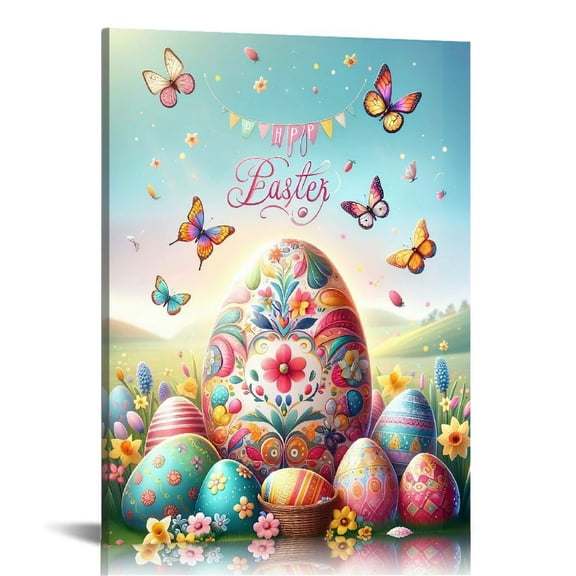 Vintage Easter Egg Print Wall Art, Lovely Egg Picture Posters Wrapped Canvas Wall Decor Artwork Painting for Bedroom, Living Room,Bathroom, Office Classic Home Decor Easter Gifts