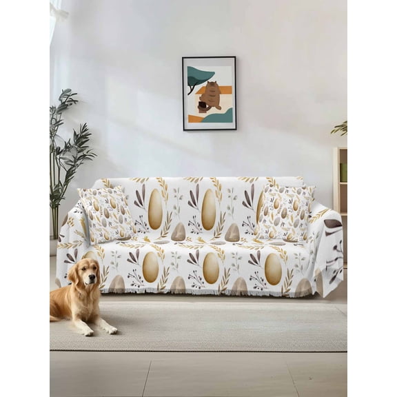 Vintage Easter Eggs Couch Cover for Dogs, Spring Botanical Leaves Washable Sofa Covers Slipcover for Pets Dogs Futon Cover, Couch Recliner Covers, Oversized Chair Slipcover 71"x91"