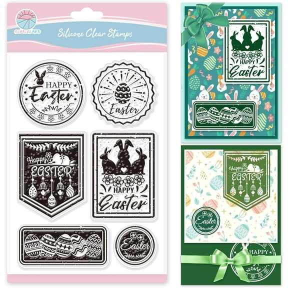 Vintage Easter Eggs Postage Stamps Clear Stamps for Card Making Easter Rabbit Flower Silicone Clear Stamps Greetings Happy Easter Transparent Stamps Seal for DIY Scrapbooking diy
