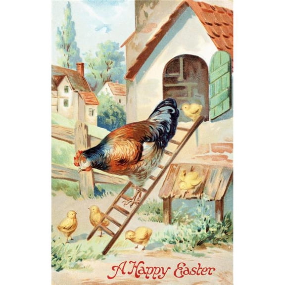 Vintage Easter Greeting Card with Illustration of Hen & Chicks From 20th Century Poster Print - 24 x 38 in. - Large