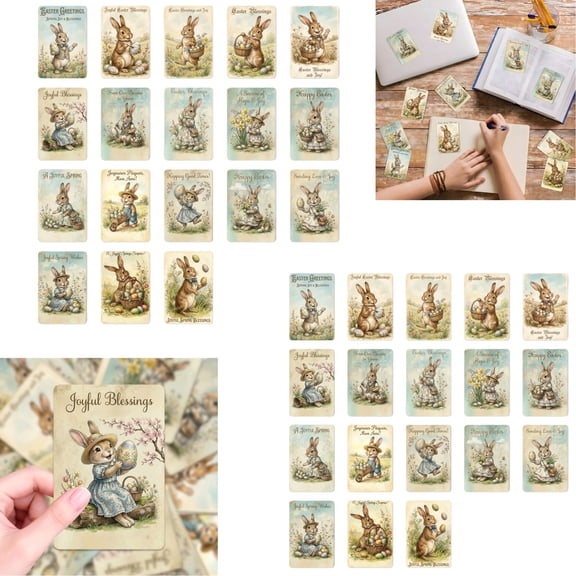 Vintage Easter Greeting Cards with Envelopes & Stickers – Retro Bunny, Egg & Spring-Themed Blank Note Cards for Holiday, Birthday,A,36PCS
