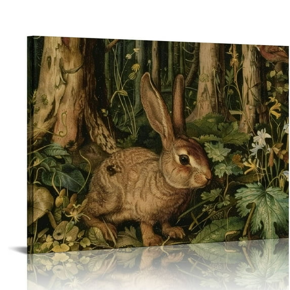 Vintage Easter Rabbit Framed Canvas Wall Art Bunny Wall Poster Wood Decor Landscape Framed Wall Art Easter Gift for Kids Family Bedroom Living Room picture 2