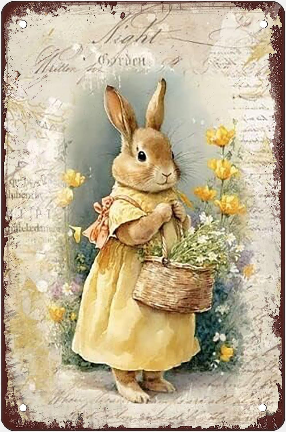 Vintage Easter Tin Sign Bunny French Country Easter Decorations Easter