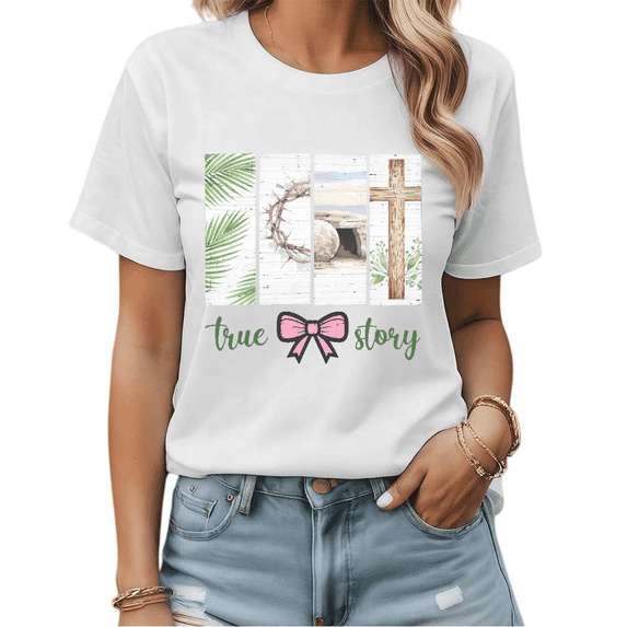 Vintage Easter True Story Christian Gift Graphic Tees Womans T shirt Black White S-5XL Tops