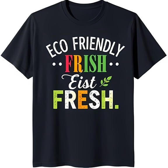 Vintage Eco Friendly T-Shirt 'Frisch Eist Fresh' Colorful Design on Dark Blue