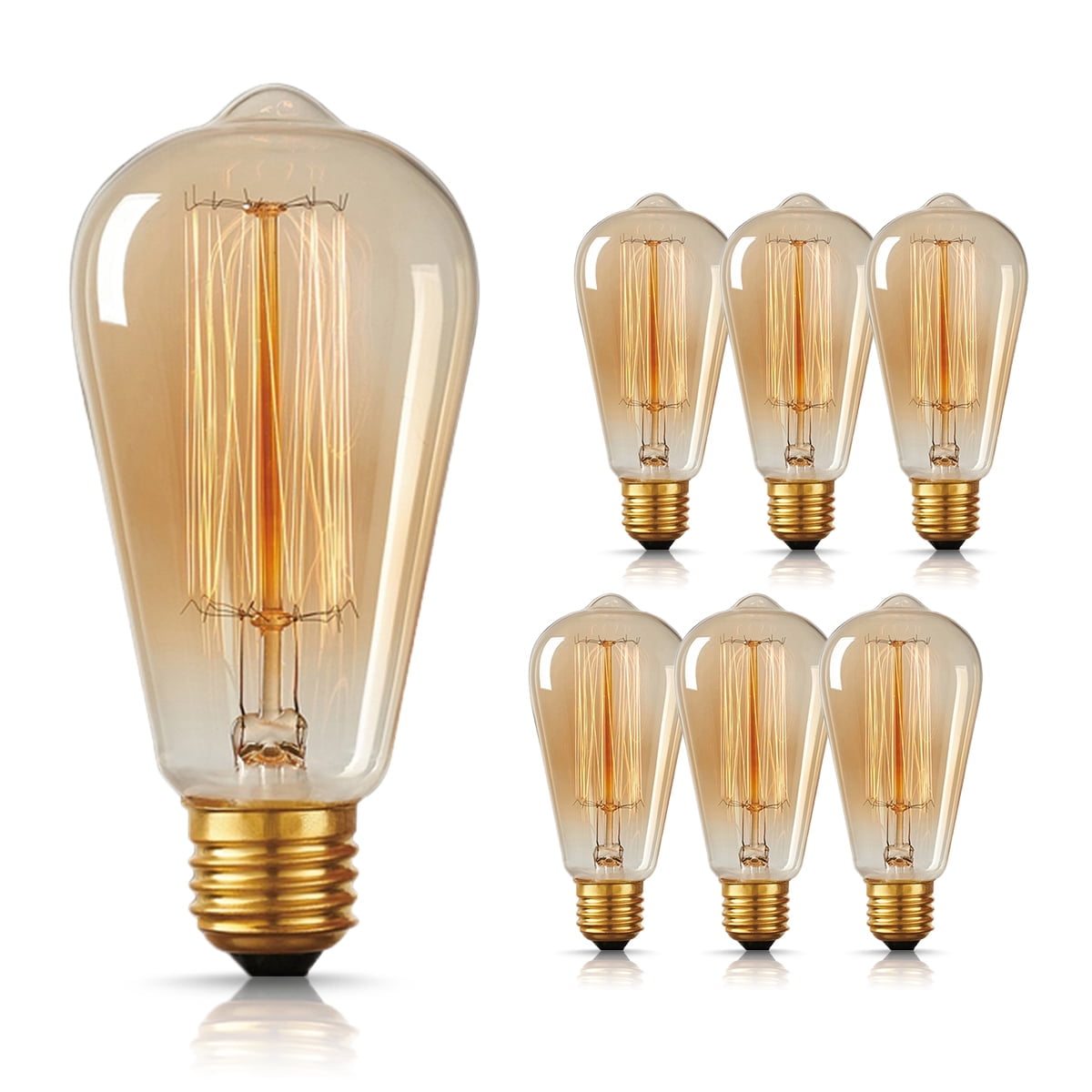 Vintage Edison Light Bulbs, 2700K Warm White Light Bulbs E26 Base 360 Lumens Amber Glass Antique Filament ST64 Light Bulb, 6-Pack