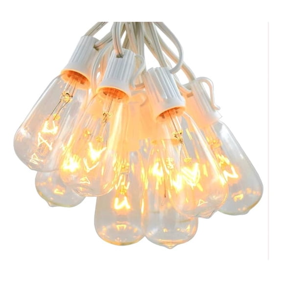 Vintage Edison Outdoor String Lights (ST40 Clear - White Wire, 10 ft)
