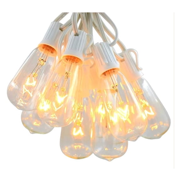 Vintage Edison Outdoor String Lights (ST40 Clear - White Wire, 25 ft)