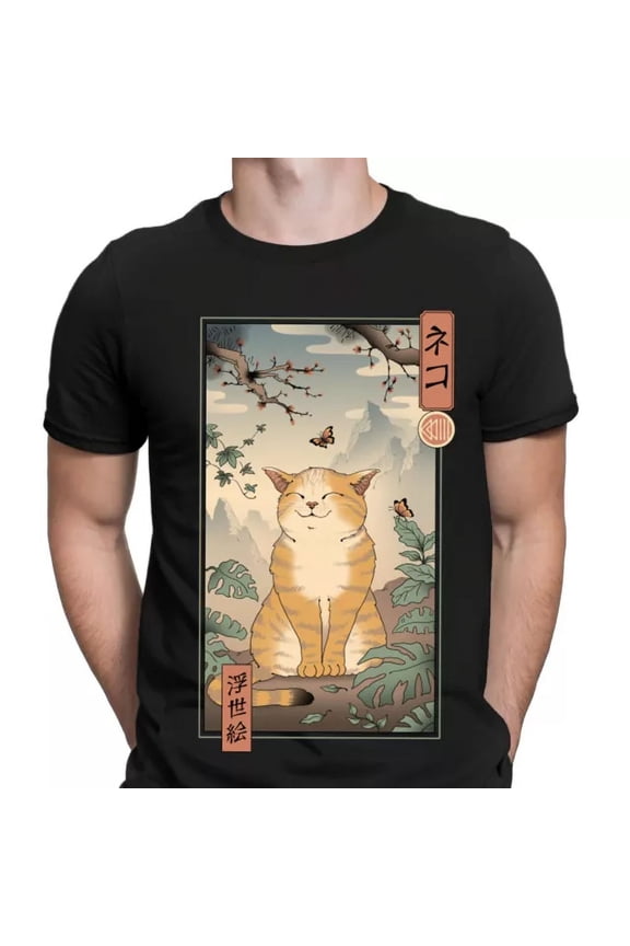 Vintage Edo Cat Kitty Anime Japan Japanese Animal Lovers Gift Mens T-Shirts Tee Top #Dhot Trending Birthday Gifts