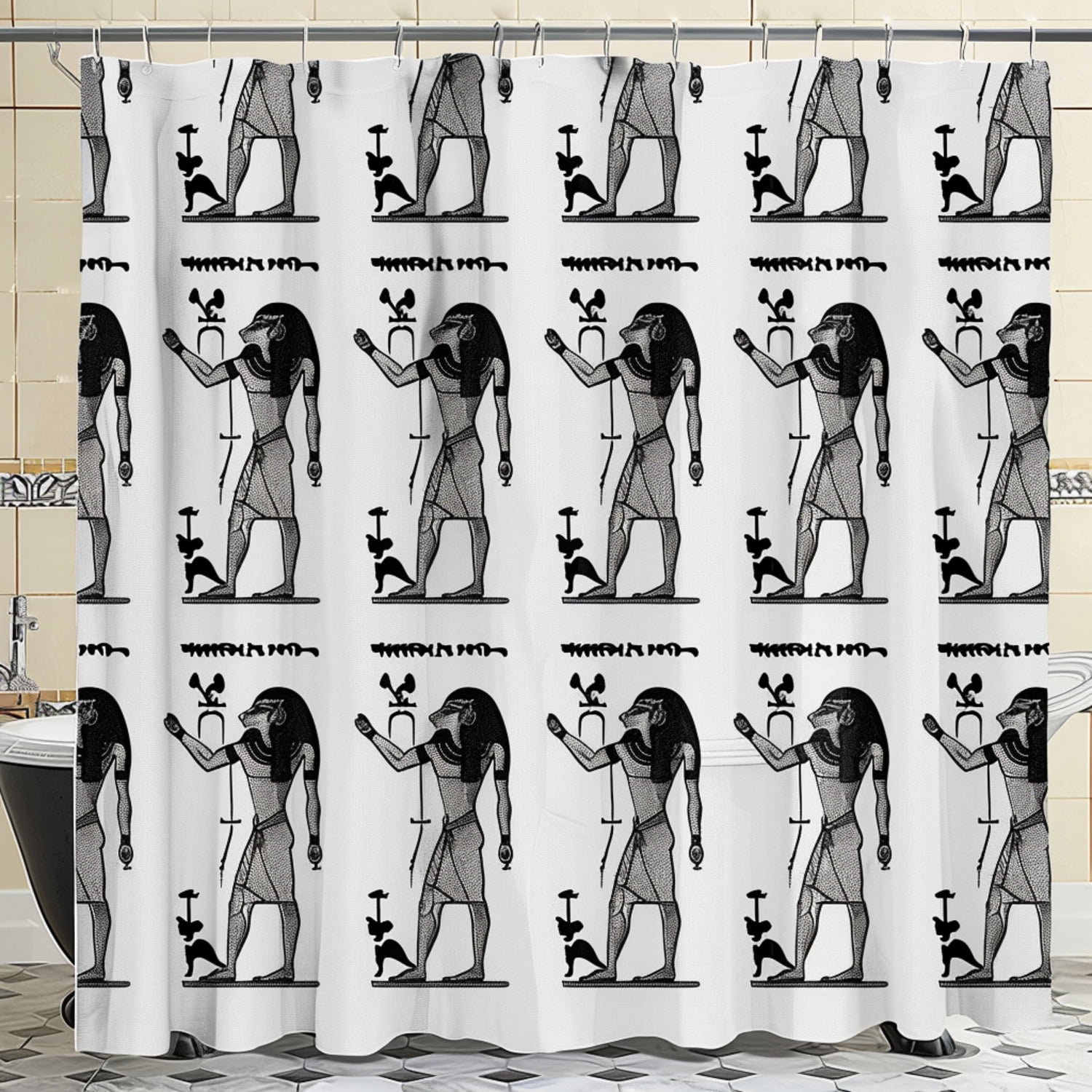 Vintage Egyptian Anubis Character Pattern Shower Curtain - Monochrome ...