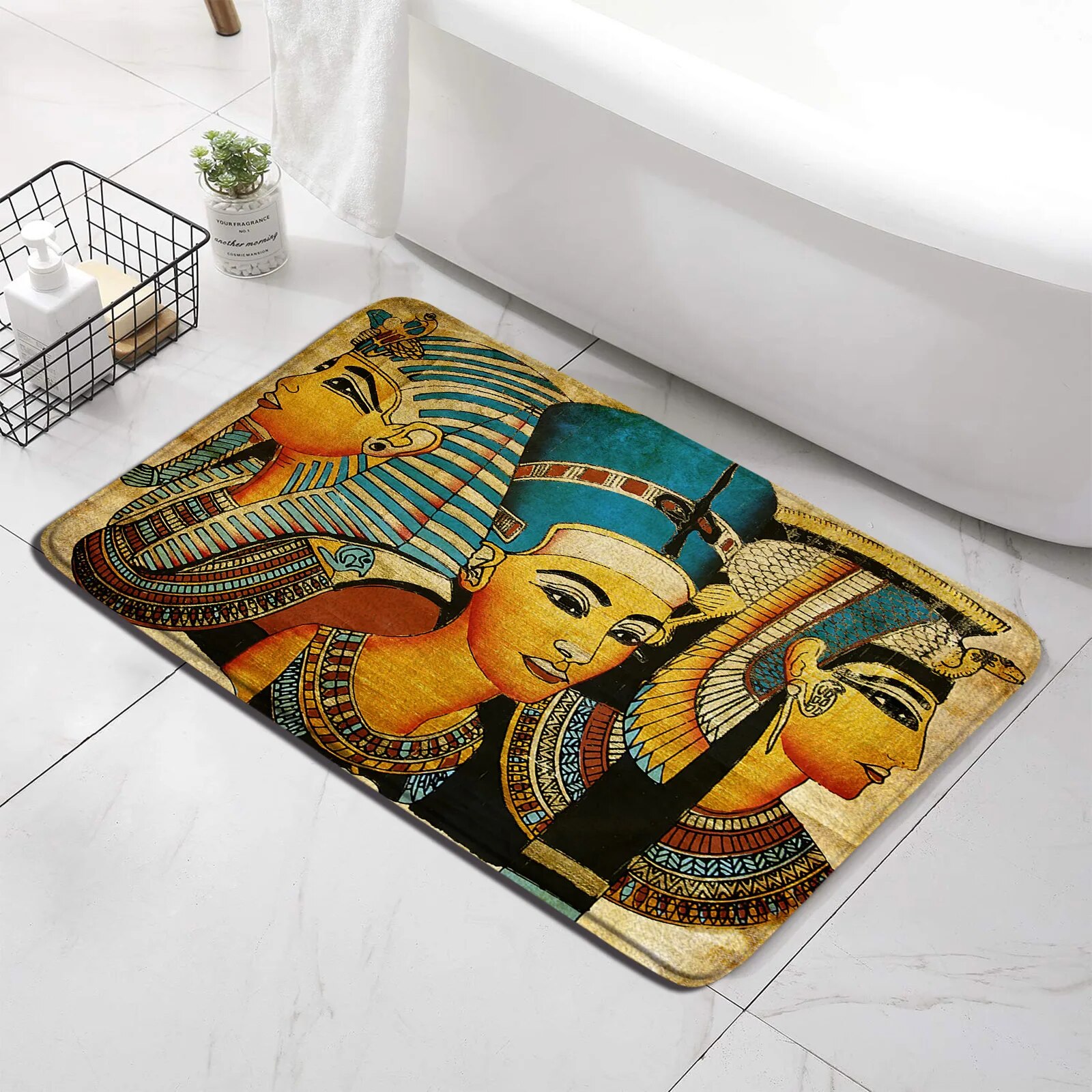 Vintage Egyptian Bath Mat Set African Pharaoh Pyramid Ethnic Style Brown Carpet Home Bathroom