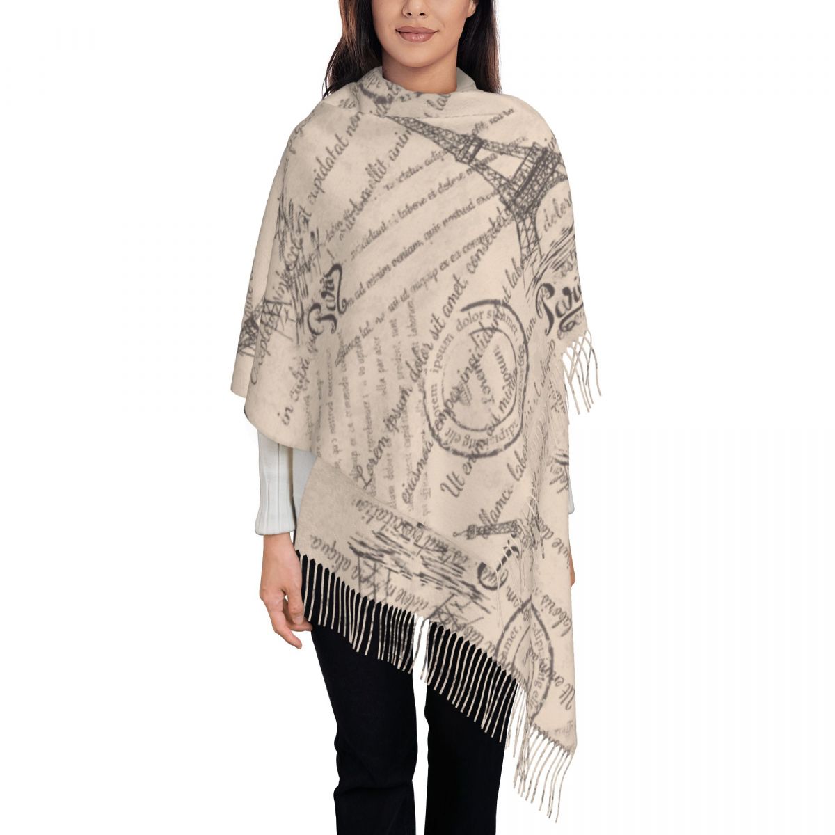 Vintage Eiffel Tower Lettering Paris Stamps Women's Pashmina Shawl ...
