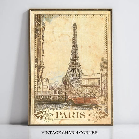 Vintage Eiffel Tower Paris Wall Art, Unframed Paper Poster 8x10in