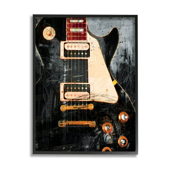 Vintage Electric Guitar Music Notes Vintage Graphic Art Black Framed Art Print Wall Art