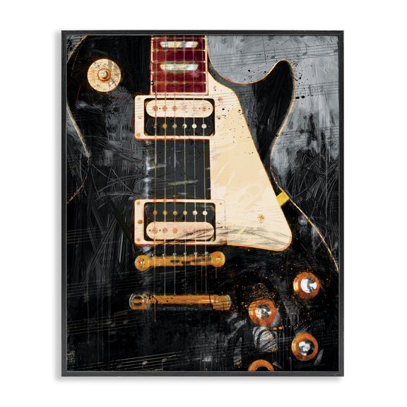 Stupell Industries Contemporary Vintage Electric Guitar Music Notes Black Framed Giclee Art, 24 x 30, by Savannah Miller