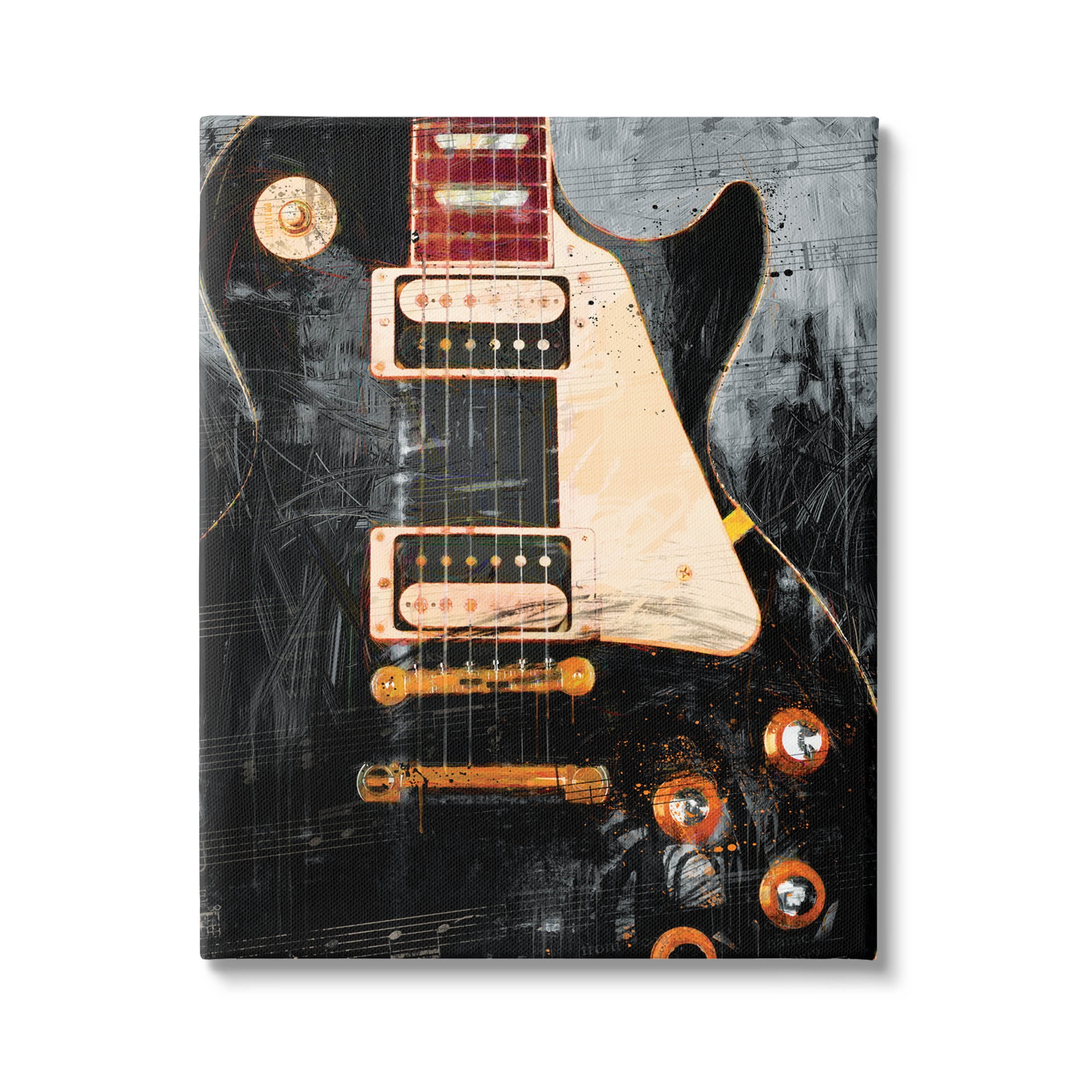 Vintage Electric Guitar Music Notes Vintage Graphic Art Gallery Wrapped Canvas Print Wall Art
