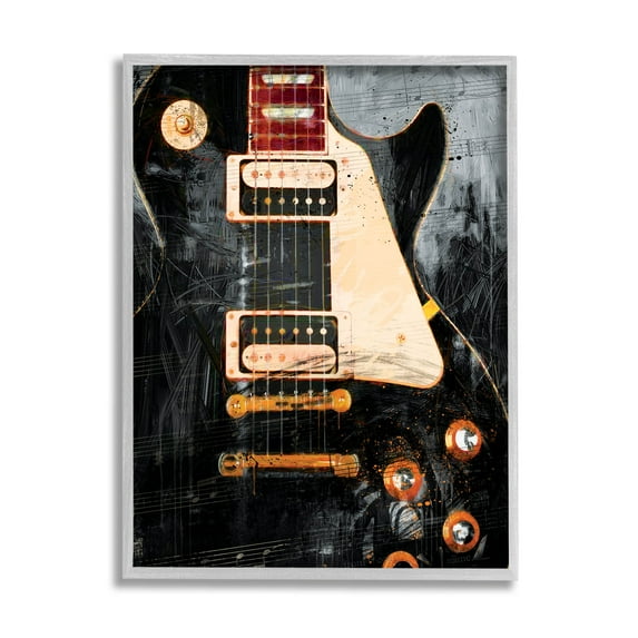 Vintage Electric Guitar Music Notes Vintage Graphic Art Gray Framed Art Print Wall Art