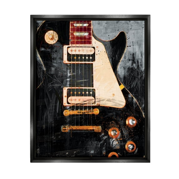Vintage Electric Guitar Music Notes Vintage Graphic Art Jet Black Framed Art Print Wall Art