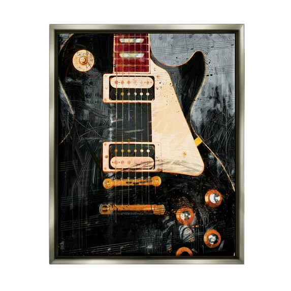 Vintage Electric Guitar Music Notes Vintage Graphic Art Luster Gray Framed Art Print Wall Art