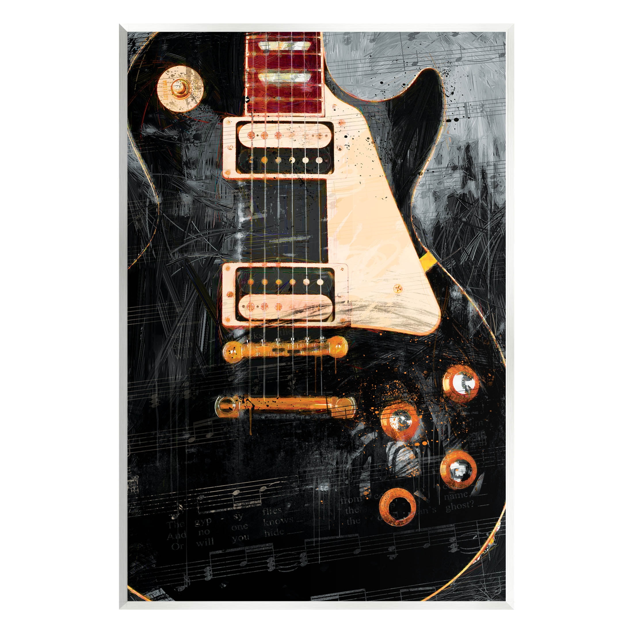 Vintage Electric Guitar Music Notes Vintage Graphic Art Unframed Art Print Wall Art