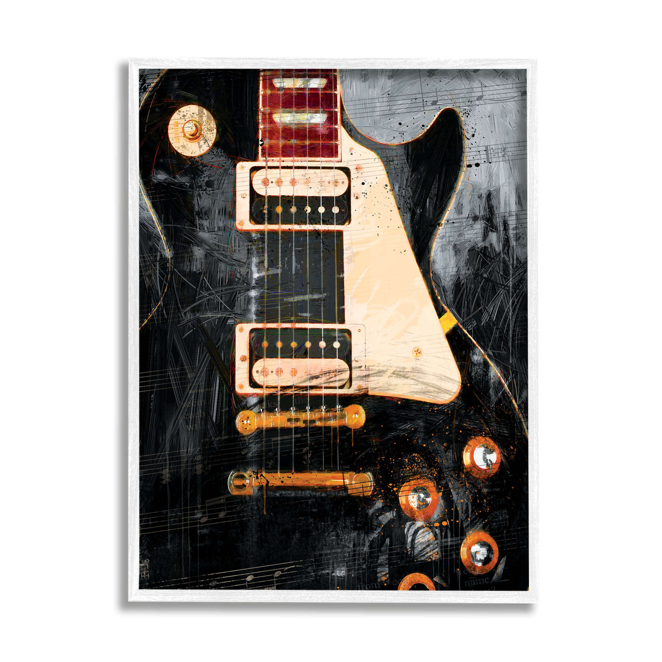 Vintage Electric Guitar Music Notes Vintage Graphic Art White Framed Art Print Wall Art