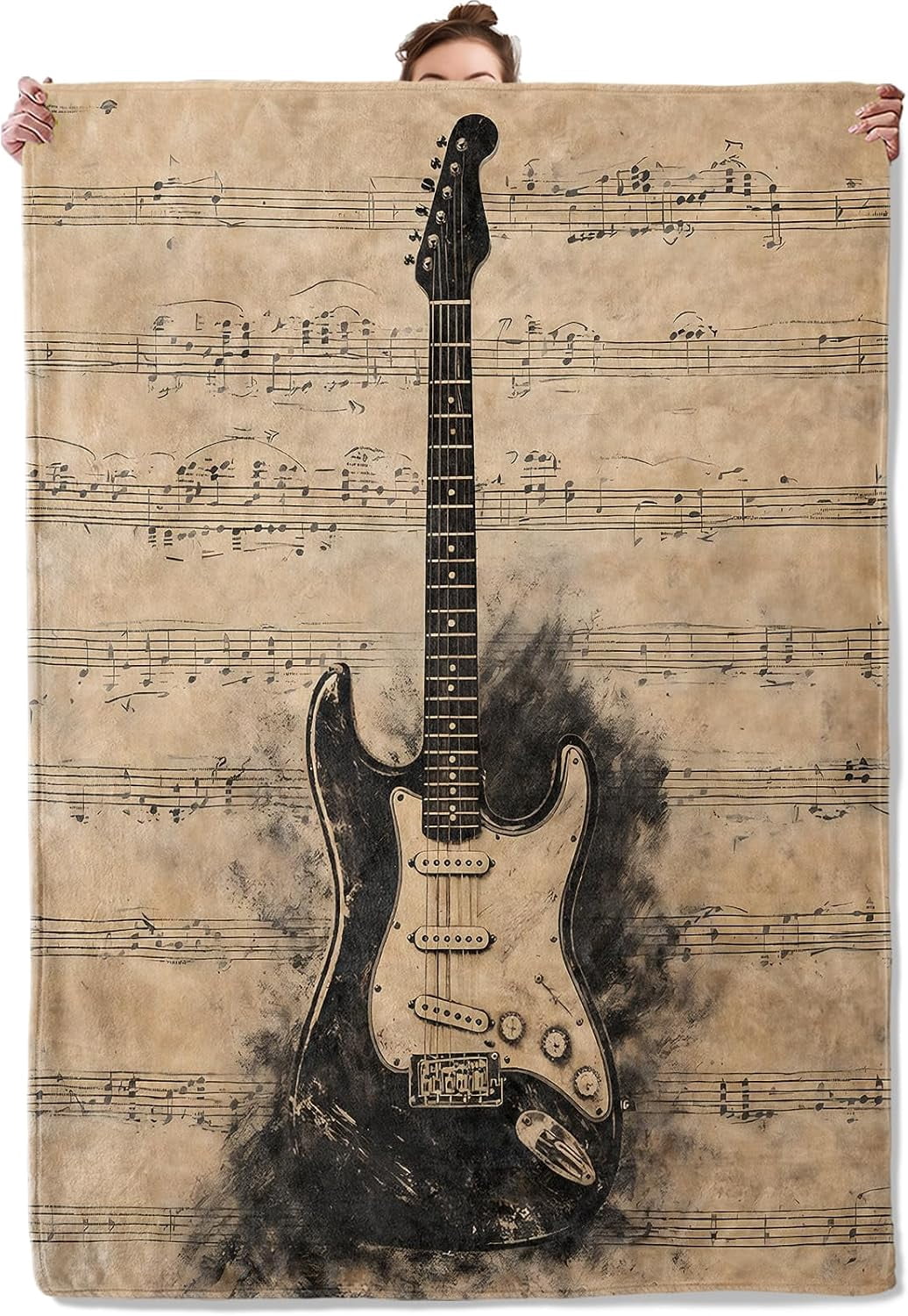 Vintage Electric Guitar Throw Blanket, Retro Musical Instrument and ...