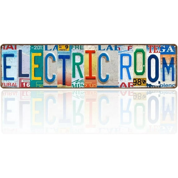Vintage Electrical Room Sign License Plate Metal Tin Signs Electric Closet Sign, Restaurants, Hotels & Bars 16x4In