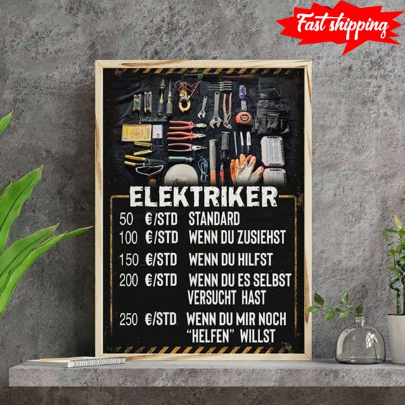 Vintage Electrician Elektriker 16 x 24 Inch Poster