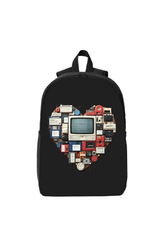 Vintage Electronic Heart Collage Laptop Backpack for College & High School - Fits 15 " Laptop & iPad - Retro Gadgets Design
