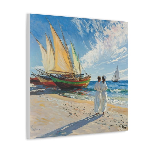 Vintage Elegance by the Sea - Fishing Boats Oil Painting Print