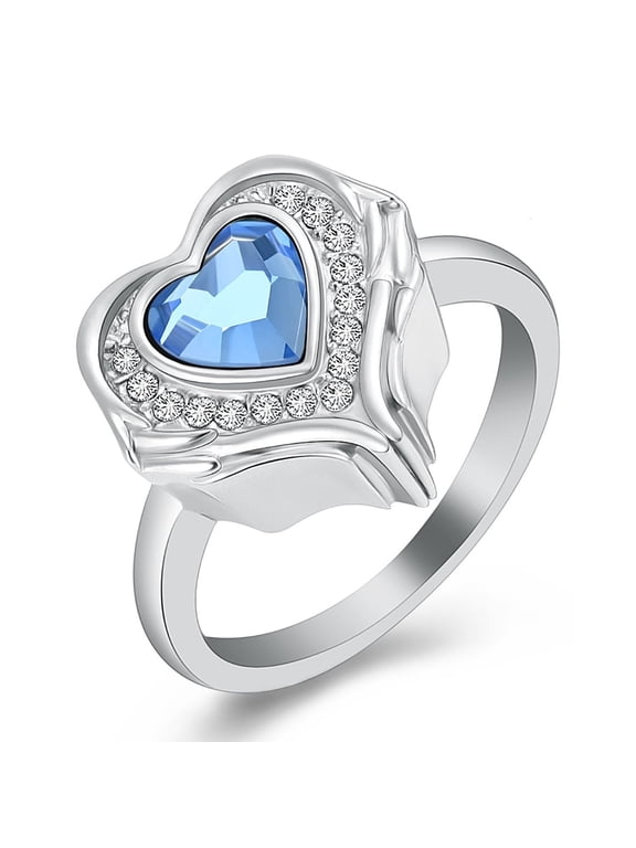 Vintage Elegant Blue Birthstone Heart Urn Pendant Ashes Locket Cremation Jewelry for Ashes Ring Memorial Jewelry