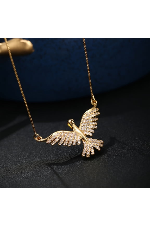 Vintage Elegant Eagle Wing Pendant Necklace for Women, 18K Golden Plated Copper with 108 Shiny zirconia Inlays, Clavicle Chain for Daily And Party Occasions,Golden