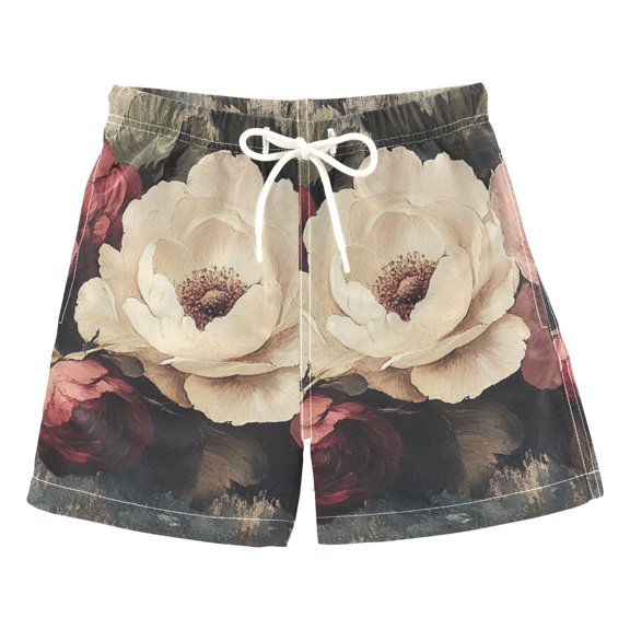 Vintage Elegant Floral Boys Swim Trunks Quick Dry Boy Swim Shorts for 3-14 Years